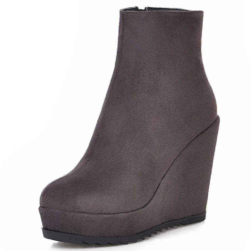 Wedge Ankle Boots Women Shoes Winter Autumn Fashion Faxu Suede Platform Women'S Short Boot Elegant Wedge Shoes Female Large Size