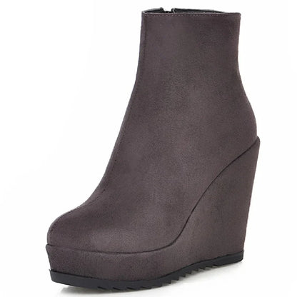 Wedge Ankle Boots Women Shoes Winter Autumn Fashion Faxu Suede Platform Women'S Short Boot Elegant Wedge Shoes Female Large Size