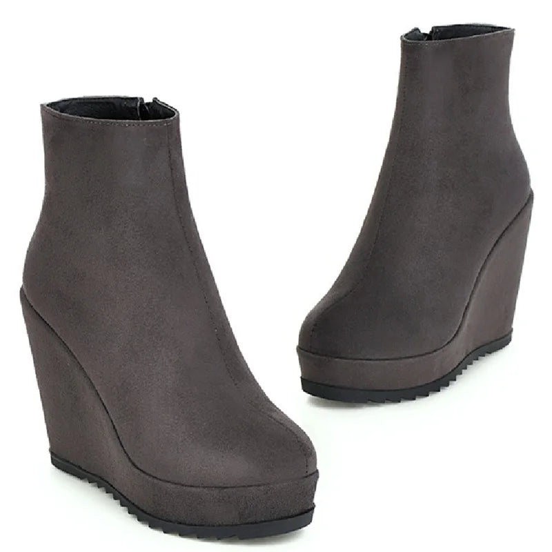 Wedge Ankle Boots Women Shoes Winter Autumn Fashion Faxu Suede Platform Women'S Short Boot Elegant Wedge Shoes Female Large Size