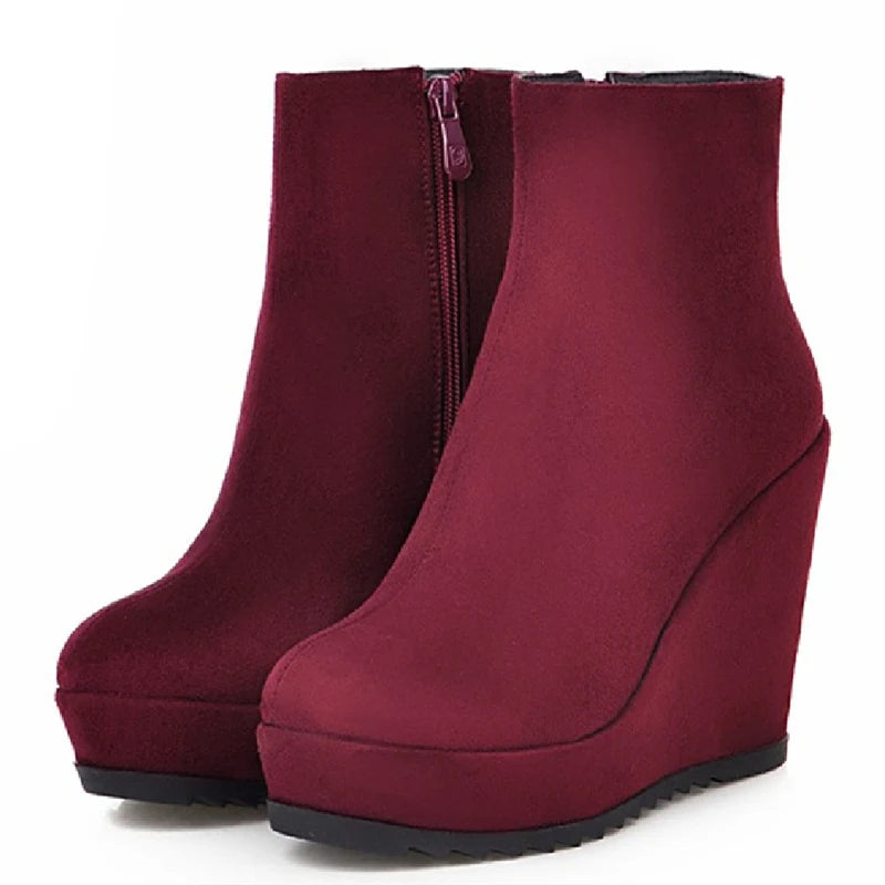 Wedge Ankle Boots Women Shoes Winter Autumn Fashion Faxu Suede Platform Women'S Short Boot Elegant Wedge Shoes Female Large Size
