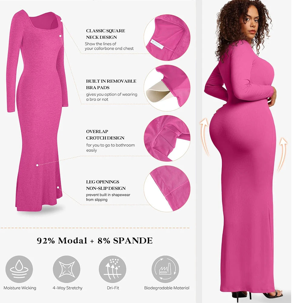 Long Body Shapewear Dresses Women Long Sleeves Tight Full Body Shaper Control Slips Built in Shapewear Bra in 1 Sexy Girl