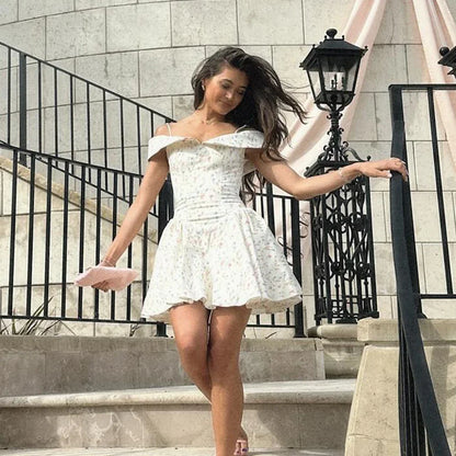 Mingmingxi Fashion Summer Dresses 2024 Floral Print Party Dresses off the Shoulder Holiday Dress Elegant a Line Women Clothing