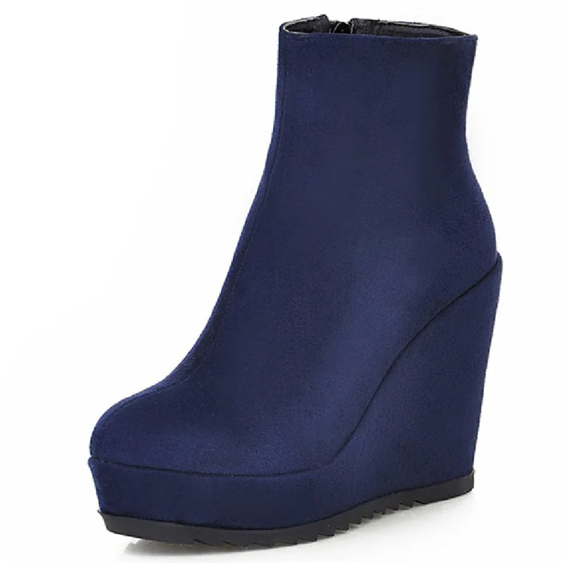 Wedge Ankle Boots Women Shoes Winter Autumn Fashion Faxu Suede Platform Women'S Short Boot Elegant Wedge Shoes Female Large Size