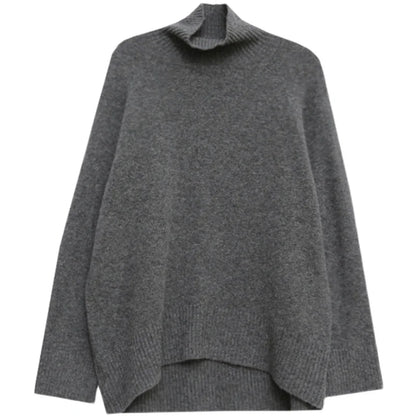 Grey Turtleneck Women'S Pullover Sweater Loose Languid Style 2022 New Autumn Winter Cashmere Thick Long Sleeve Knit