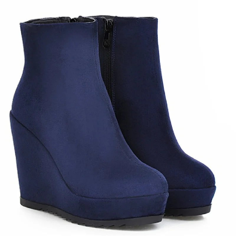 Wedge Ankle Boots Women Shoes Winter Autumn Fashion Faxu Suede Platform Women'S Short Boot Elegant Wedge Shoes Female Large Size