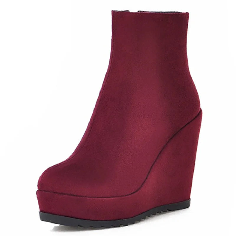Wedge Ankle Boots Women Shoes Winter Autumn Fashion Faxu Suede Platform Women'S Short Boot Elegant Wedge Shoes Female Large Size