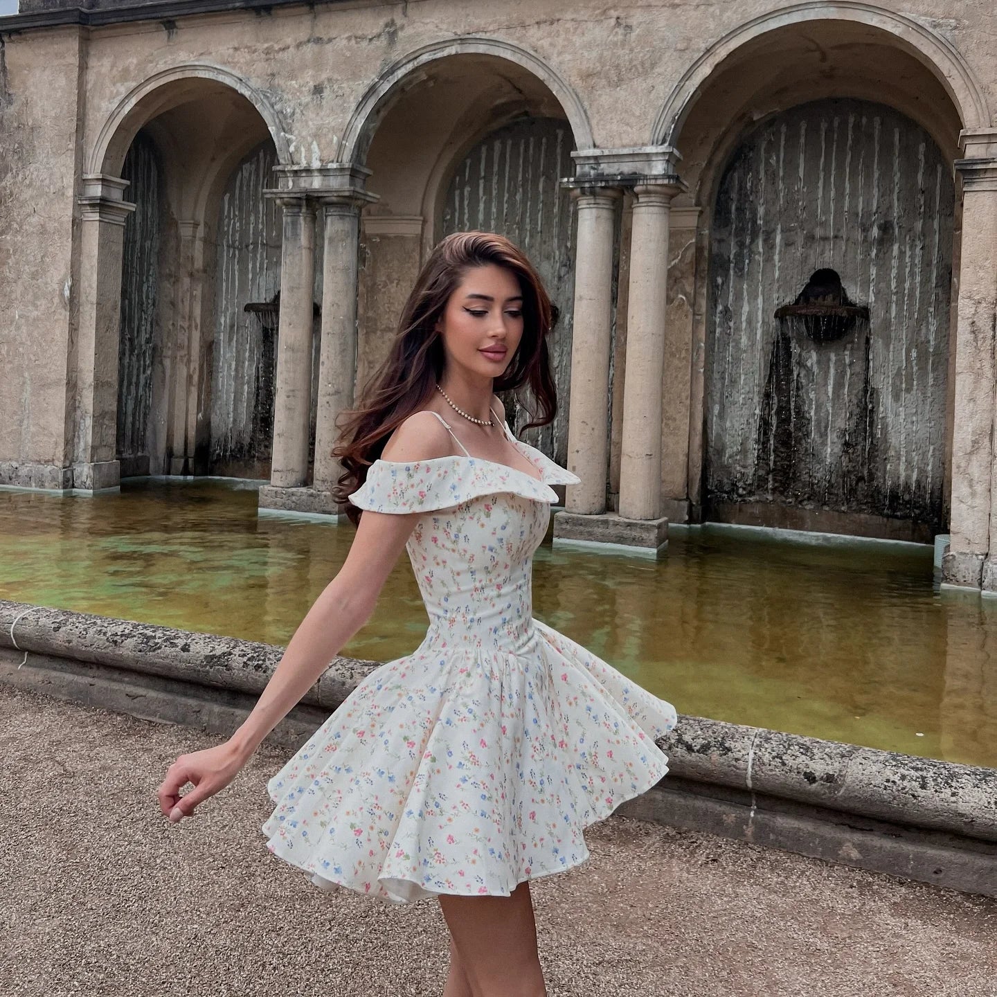 Mingmingxi Fashion Summer Dresses 2024 Floral Print Party Dresses off the Shoulder Holiday Dress Elegant a Line Women Clothing