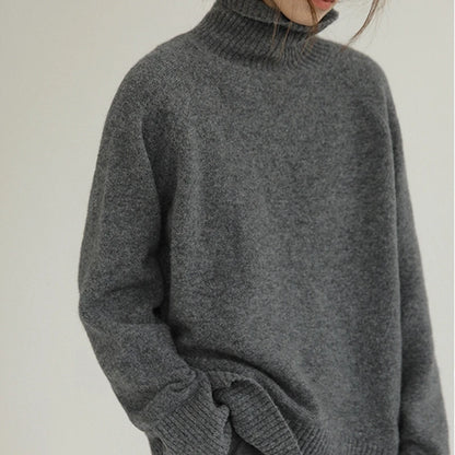 Grey Turtleneck Women'S Pullover Sweater Loose Languid Style 2022 New Autumn Winter Cashmere Thick Long Sleeve Knit