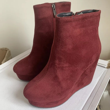 Wedge Ankle Boots Women Shoes Winter Autumn Fashion Faxu Suede Platform Women'S Short Boot Elegant Wedge Shoes Female Large Size