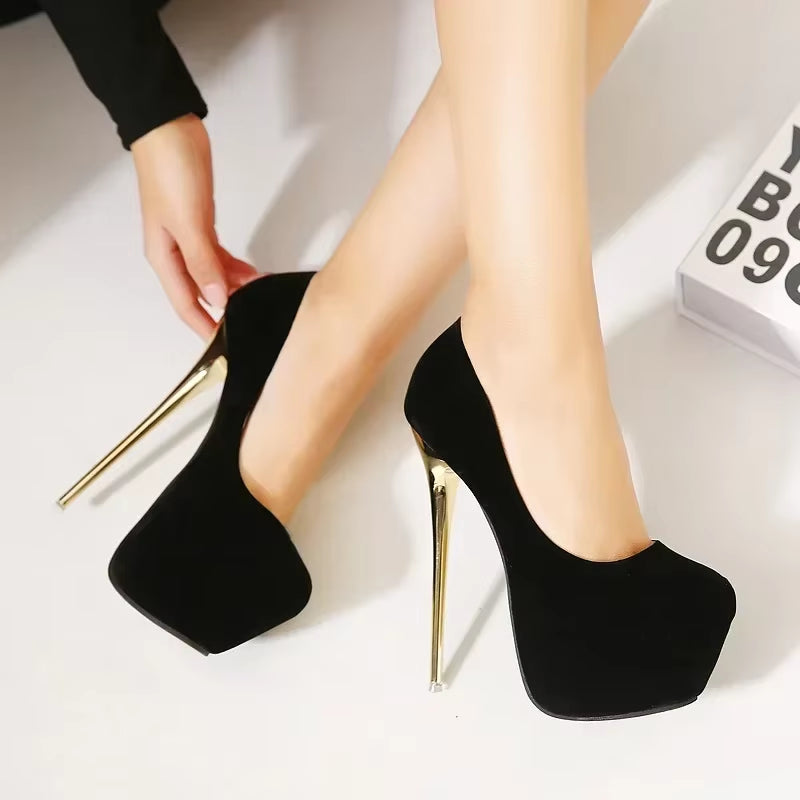 Big Size 41 42 43 44 45 Sexy Pumps Wedding Women'S Fetish Shoes Concise Woman Pumps High Heels Stripper Flock Pumps 16 Cm Autumn