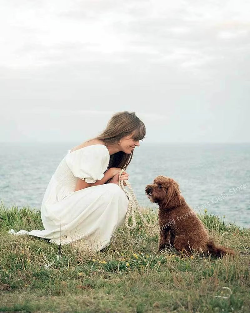 Shirred Bust Summer Dress Puff Sleeve Frilled Elegant Ladies Dress Cotton Woman Dress New Boho Dress for Women