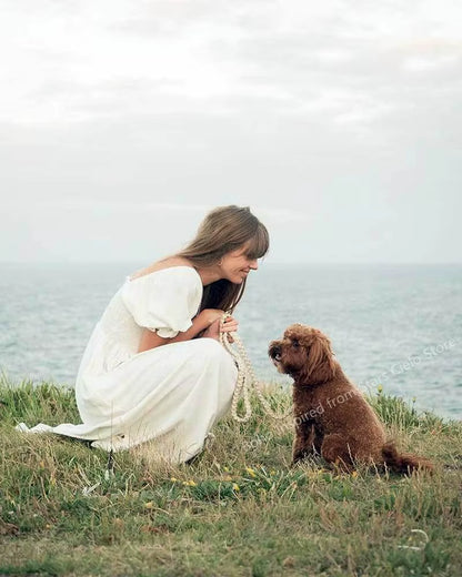 Shirred Bust Summer Dress Puff Sleeve Frilled Elegant Ladies Dress Cotton Woman Dress New Boho Dress for Women