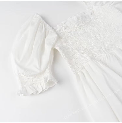 Shirred Bust Summer Dress Puff Sleeve Frilled Elegant Ladies Dress Cotton Woman Dress New Boho Dress for Women