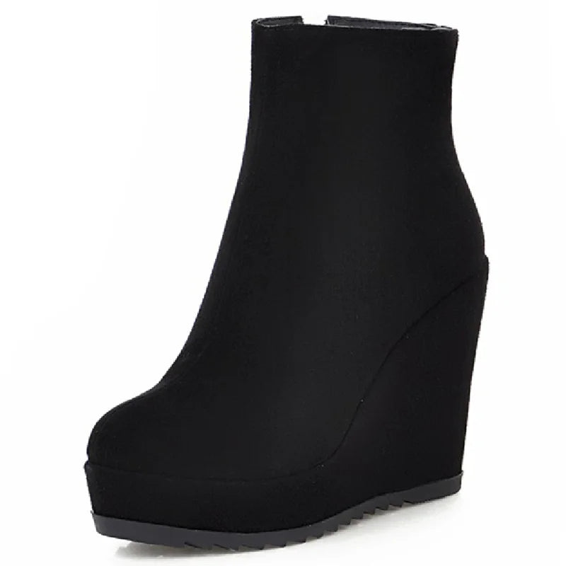 Wedge Ankle Boots Women Shoes Winter Autumn Fashion Faxu Suede Platform Women'S Short Boot Elegant Wedge Shoes Female Large Size