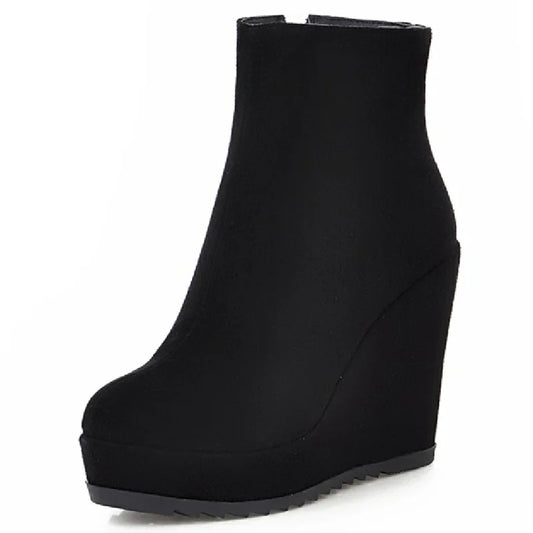 Wedge Ankle Boots Women Shoes Winter Autumn Fashion Faxu Suede Platform Women'S Short Boot Elegant Wedge Shoes Female Large Size