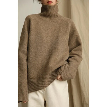 Grey Turtleneck Women'S Pullover Sweater Loose Languid Style 2022 New Autumn Winter Cashmere Thick Long Sleeve Knit